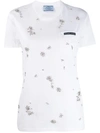 PRADA PRADA 花卉晶饰缝饰T恤 - 白色