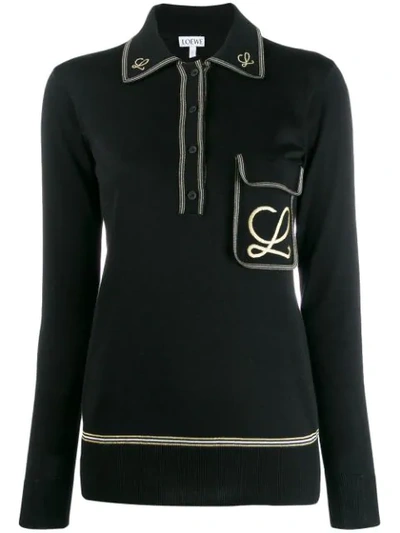 Loewe Embroidered Cotton Sweater In Black