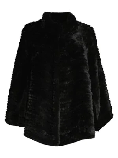 Adrienne Landau Rex Rabbit Fur Knit Cape In Black