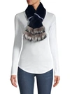 Adrienne Landau Fox-trimmed Rabbit Fur Pull-through Scarf In Navy