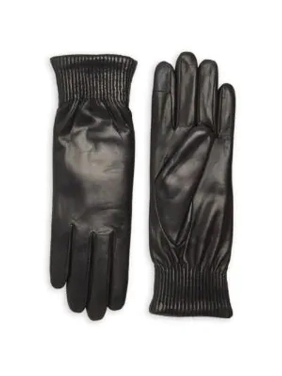 Agnelle Soraya Rabbit Fur-lined Leather Gloves In Black