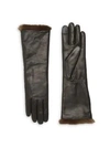 AGNELLE WOMEN'S CAROLE RABBIT FUR-LINED LEATHER GLOVES,0400011193966