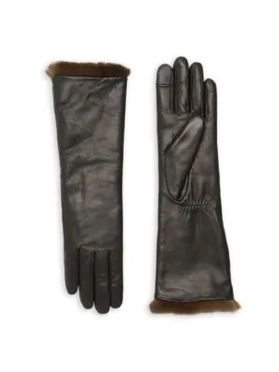 Agnelle Women's Carole Rabbit Fur-lined Leather Gloves In Black