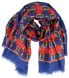 Gucci Scarf With Interlocking G Rhombus Print In Navy/red