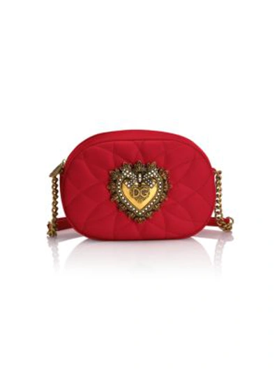 Dolce & Gabbana Devotion Embellished Quilted Leather Shoulder Bag In Red