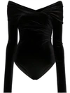 ALEXANDRE VAUTHIER ALEXANDRE VAUTHIER BARDOT RUCHED VELVET BODYSUIT - 黑色