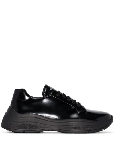 Prada Low-top Brushed Leather Trainers In Black