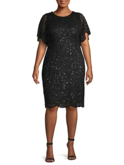 Adrianna Papell Plus Embellished Knee-length Dress In Black