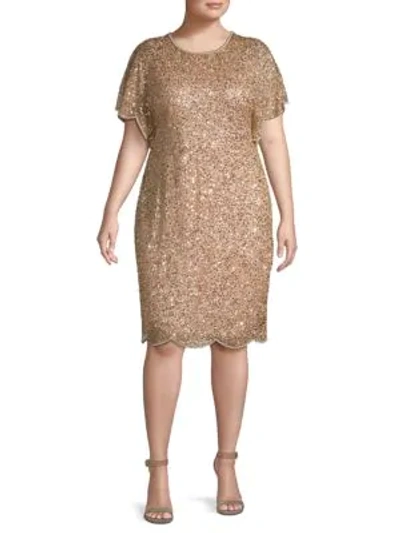 Adrianna Papell Plus Embellished Knee-length Dress In Champagne