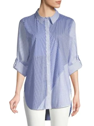 Calvin Klein Collection Mixed-patterned Long-sleeve Shirt In Blue