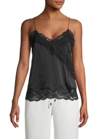 Alice And Olivia Lace-trimmed Stretch-silk Camisole In Black