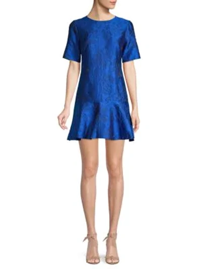 Alice And Olivia Embroidered Mini Dress In Blue