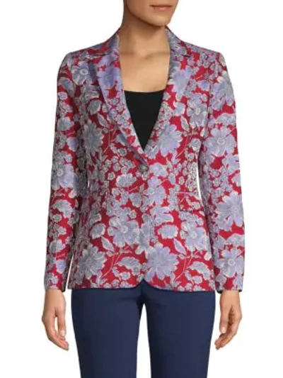 Alice And Olivia Floral-print Notched Blazer In Ruby Multi