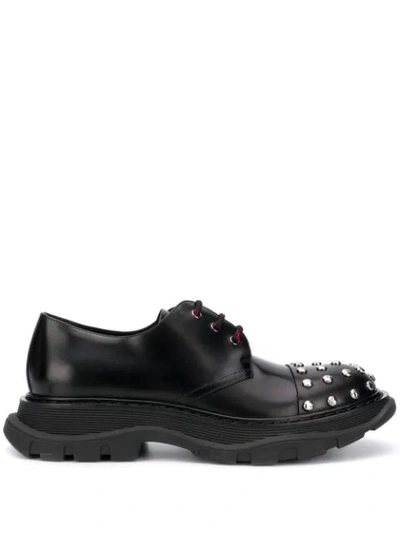 Alexander Mcqueen Black Studded Leather Derby Shoes In Black/silver