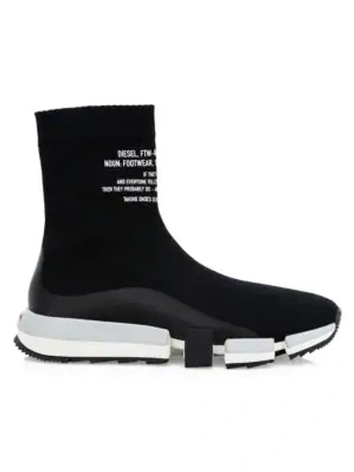 Diesel Techno Knit Sock Sneakers In Black
