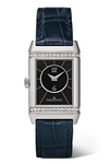 JAEGER-LECOULTRE REVERSO CLASSIC DUETTO 21MM SMALL STAINLESS STEEL, ALLIGATOR AND DIAMOND WATCH