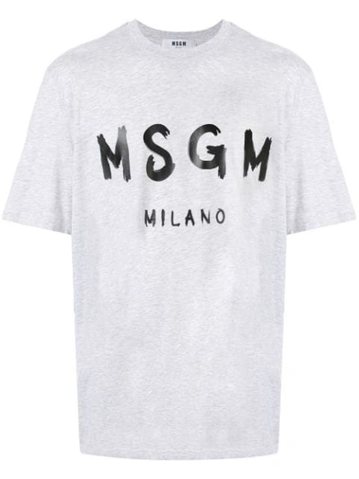 Msgm T-shirt With Brushed Logo In Grey