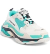 Balenciaga Triple S Logo-embroidered Leather, Nubuck And Mesh Sneakers In White/ Turquoise
