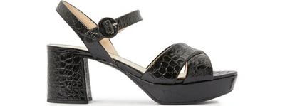 Prada Platform Crocodile-effect Leather Sandals In Black Croc
