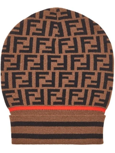 Fendi Ff Logo套头帽 - 棕色 In Brown