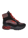 JIMMY CHOO INCA SNEAKERS IN LEATHER AND FABRIC COLOR BLACK / RED,11005803