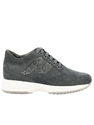 Hogan Interactive Sneakers In Lurex Suede With H Strass In Grey