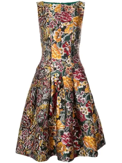 Oscar De La Renta Multi Floral Jacquard Sleeveless A-line Dress