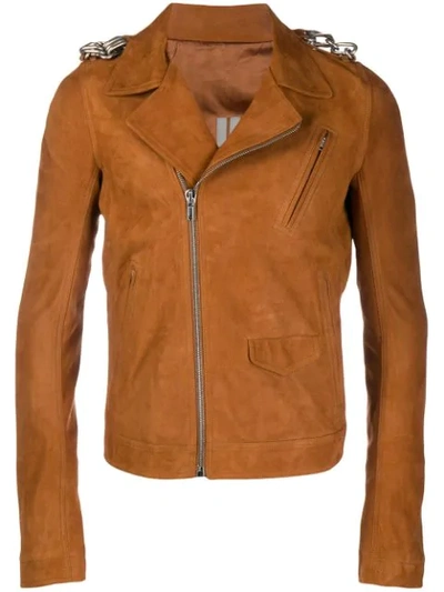 Rick Owens Chain Shoulder Tabs Biker Jacket In Brown