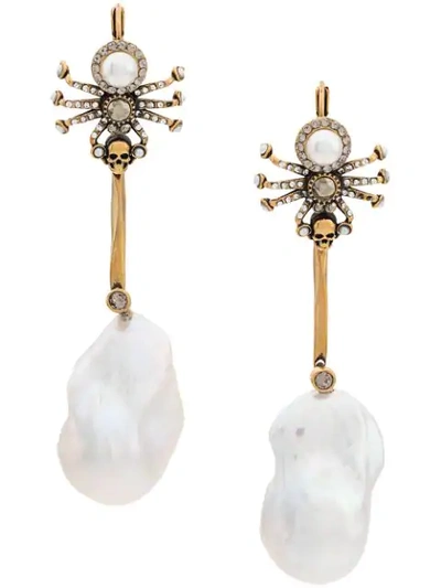 Alexander Mcqueen Gold-tone Crystal And Baroque Pearl Spider Drop Earrings