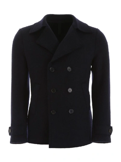 Harris Wharf London Boiled Wool Pea Coat In Blue