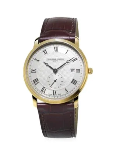 Frederique Constant Slimline Stainless Steel And Croc-embossed Leather Strap Watch In White