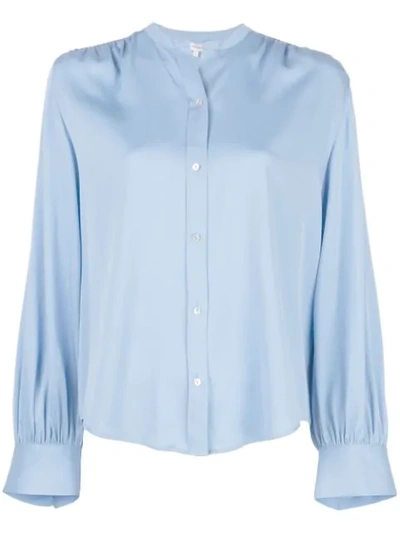 Vince Long-sleeve Button-front Shirred-back Blouse In Blue
