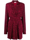 Saint Laurent Leopard-print Crepe De Chine Mini Dress In Red