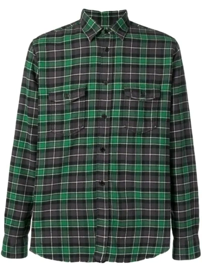 Saint Laurent Distressed Checked Cotton-flannel Shirt In Green