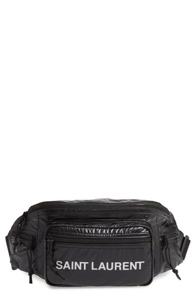 Saint Laurent Logo Nylon Belt Bag In Black