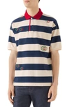 GUCCI LOGO EMBROIDERED STRIPE SHORT SLEEVE PIQUE POLO,581976 XJA6H