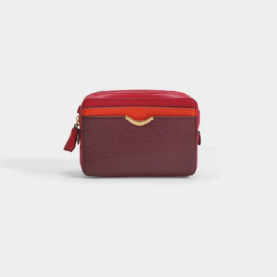 Anya Hindmarch Scoop Double Zip Wallet On Strap In Burgundy Grained Leather In Red