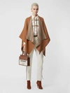 Burberry Icon-stripe Fringed Wool Cape In Flaxseed