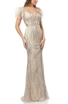 CARMEN MARC VALVO INFUSION SEQUIN BELTED MERMAID GOWN,661914