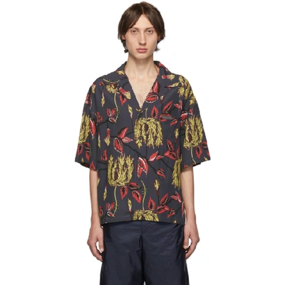 Prada Oversized Camp-collar Printed Voile Shirt In Black