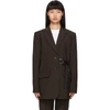 Tibi Brown Belted Wool Blazer In Darbr Drkbr