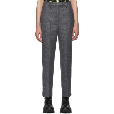 Prada Checked Virgin Wool-blend Straight-leg Pants In Grey