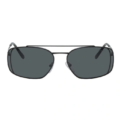 Prada Men's Metal Double-bridge Rectangle Sunglasses In Black