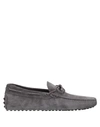 Tod's Suede Leather Loafers In Light Grey