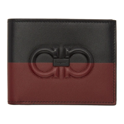 Ferragamo Red & Black Gancini Bifold Wallet