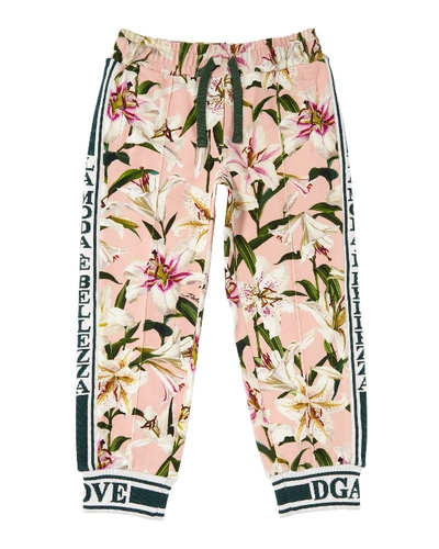 Dolce & Gabbana Lilly Of The Valley Print Joggers In Pink