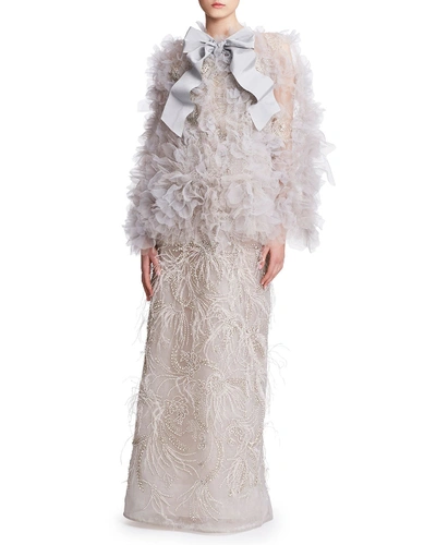 Marchesa 3d Ruffled Tulle Cape In White