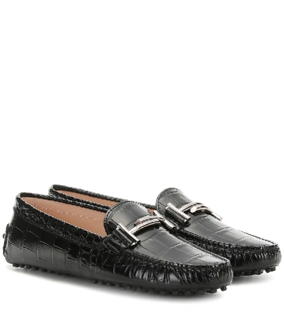 Tod's Gommino Croc-effect Leather Loafers In Black