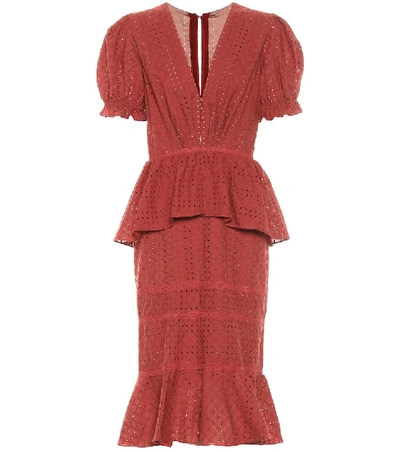 Johanna Ortiz Dandyism Spice Broderie Anglaise Cotton Peplum Dress In Red