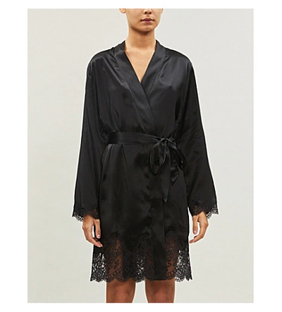 Aubade Soie D'amour Silk-satin Dressing Gown In Noir